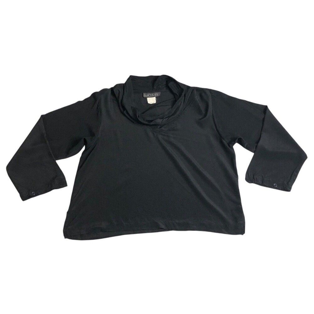 Vintage Karen Kane Top Womens 14 Black Silk Cowl Neck Boxy 90s Minimal Modest